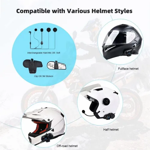 Miniatura 8 de Fodsports FX6 - Auriculares Bluetooth para motocicleta, intercomunicador Bluetooth para grupo de 6 motociclistas, sistemas de comunicación