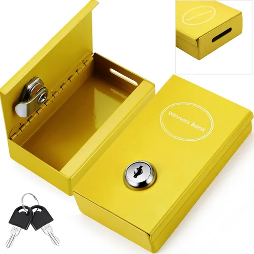 Miniatura 14 de Reallnaive 1 Paquete Caja de Metal para Apostadores Tamaño de Bolsillo Banco Ganador Caja de Dinero de Casino con 2 Llaves Caja Fuerte Portátil