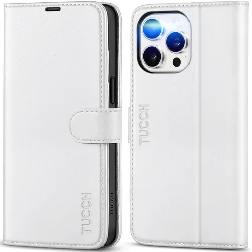 Miniatura 14 de Funda tipo billetera TUCCH para iPhone 15 Pro Max, con bloqueo RFID, con soporte para 4 tarjetas, a prueba de golpes, con interior de TPU, con funda