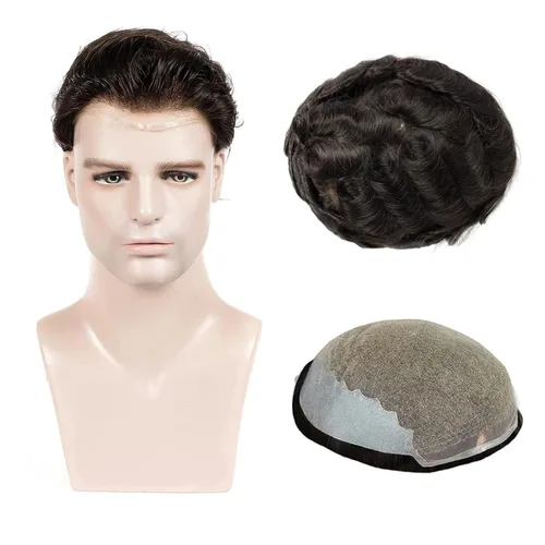 Toupee para hombres con sistema de cabello humano para hombres, 8 x 10 pulgadas, gorra de encaje francés suave con 2 pulgadas claramente de