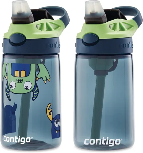 Miniatura 4 de Contigo Aubrey Botella de Agua Limpiable para Niños con Pajita de Silicona y Tapa a Prueba de Derrames Arándano y Monstruos 14 Onzas Paquete de 2