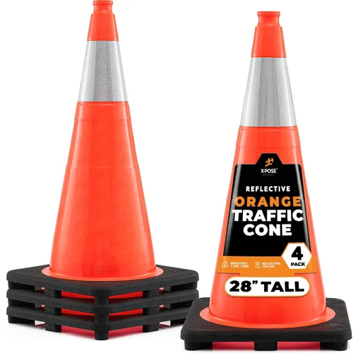 Miniatura 20 de Xpose Safety Conos de tráfico naranjas de 12 pulgadas con collar de 4 pulgadas, paquete de 4 conos de seguridad de plástico PVC multiusos
