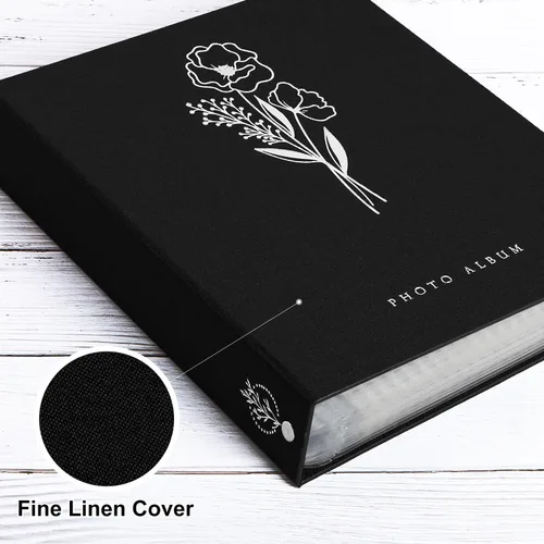 Miniatura 3 de Lanpn Álbum de fotos de 9 x 12 pulgadas, tapa dura de lino, sin ácidos, bolsillo de carga superior, libro de fotos con fundas que sostiene 52