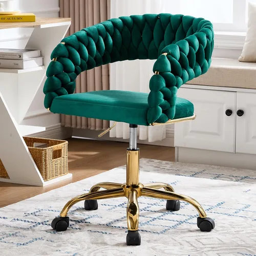 Miniatura 10 de NIOIIKIT Silla de Oficina Tejida para el Hogar, Silla de Escritorio Tapizada en Terciopelo con Espalda Abierta, Silla de Tarea Ajustable en Altura