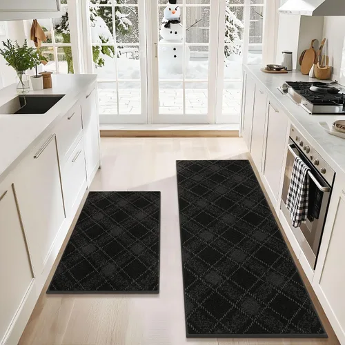 Miniatura 13 de COSY HOMEER Juego de alfombras y tapetes de cocina 2 piezas antideslizantes, suaves alfombras de cocina para piso absorbentes y resistentes a Gris