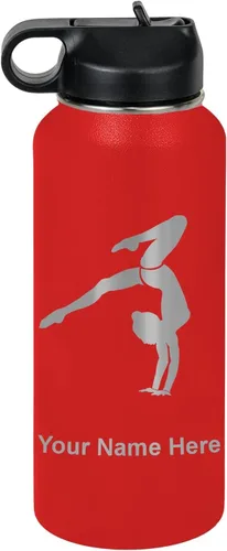 Miniatura 30 de LaserGram Botella de agua personalizada, soporte de mano de gimnasta, acero inoxidable de doble pared aislada al vacío con popote superior, regalo