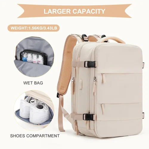 Miniatura 5 de coowoz Mochila grande de viaje para mujeres y hombres, mochila de transporte, mochila para senderismo impermeable para deportes al aire libre, Beige