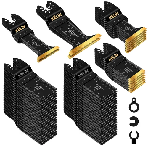 Miniatura 10 de 18 piezas de hojas de sierra oscilante de titanio con raspador de acero inoxidable y hojas semicirculares, kit de hojas multiherramienta universal