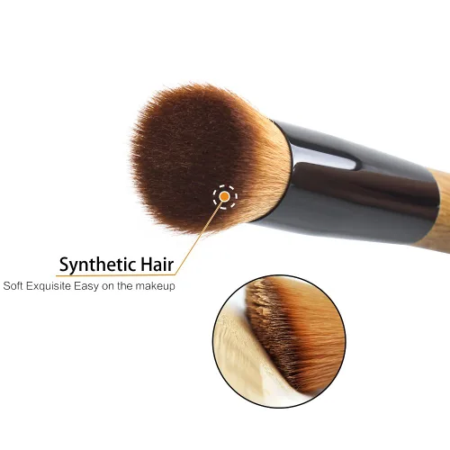 Miniatura 4 de Brocha de base Kabuki de base plana – Brocha de bambú premium para maquillaje facial para base de polvo rubor – Pulido, punteado, corrector