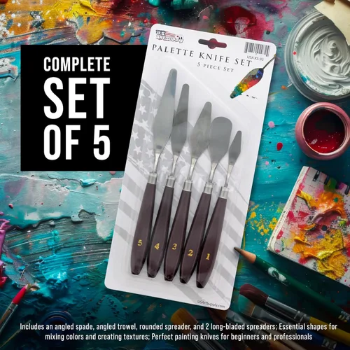 Miniatura 2 de U.S. Art Supply Juego de 5 cuchillos de paleta de acero inoxidable para pintura acrílica, herramientas de espátula de pintura para óleo, arte