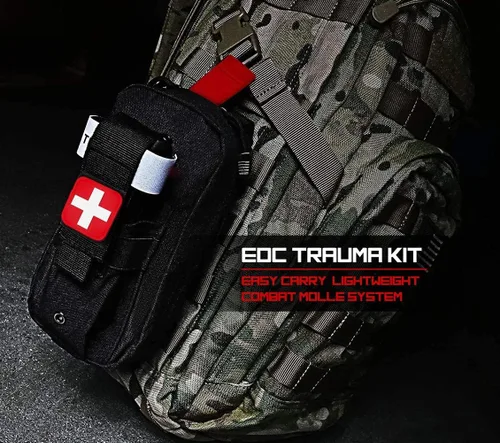 Miniatura 5 de Bolsa para torniquete (vendaje israelí + bolsa IFAK), kit médico pequeño para trauma, primeros auxilios tácticos para acampar y senderismo (negro)