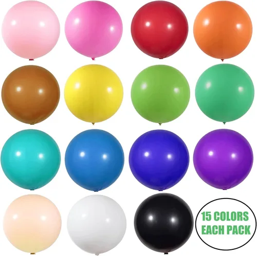 Miniatura 2 de 15 globos grandes de 24 pulgadas, globos surtidos grandes, de látex grueso, resistente, redondos, grandes, gigantes, grandes, grandes, grandes