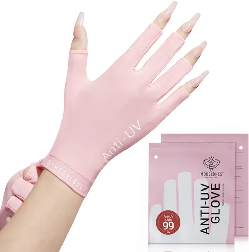 Miniatura 10 de modelones Guantes UV para Manicuras de Gel, Guantes Profesionales de Protección Anti UV UPF99+ para Lámpara de Uñas de Gel (Negro)