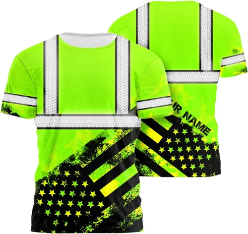 Miniatura 14 de Camisa de alta visibilidad de calavera con bandera de Estados Unidos para hombres, camisas de seguridad con nombre personalizado, ropa de trabajo