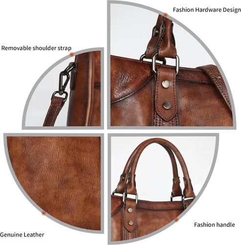 Miniatura 6 de Iswee Bolsos satchel para mujeres, bolso de hombro de cuero genuino, carteras de cuero Hobo, bolsos cruzados, cartera vintage, bolso tote