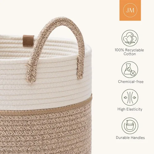 Miniatura 5 de LA JOLIE MUSE Cestas de Almacenamiento de Cuerda Tejida - Cesta Alta de Algodón para Ropa Sucia, Juguetes para Niños y Cesto para Ropa de Guardería