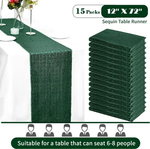 Miniatura 3 de Paquete de 15 Caminos de Mesa Verde Esmeralda con Lentejuelas, Caminos de Mesa con Purpurina Brillante, Caminos con Lentejuelas Metálicas Brillantes