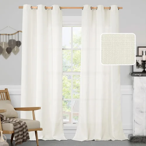 Miniatura 21 de LAMIT Cortinas de Lino Blancas Semitransparentes para Dormitorio, Paneles Filtrantes de Luz, Cortinas de Lino con Ojales de Protección de Privacidad