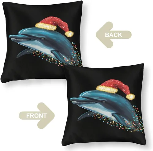 Miniatura 3 de Fundas de almohada de satén, fundas de almohada con sombrero de Papá Noel, fundas de almohada para amantes de los delfines, almohadas con cremallera