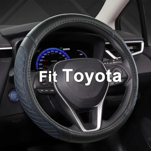 West Llama Funda personalizada para volante de automóvil para Toyota Rav4 Corolla Camry Highlander (acolchado de diamante-negro + azul-tamaño