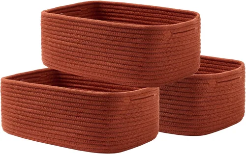 Miniatura 31 de Cesta tejida pequeña, 12 x 8 x 4.5 pulgadas, cesta de almacenamiento para organizar, bonita canasta de cuerda pequeña para estante de armario, cubos