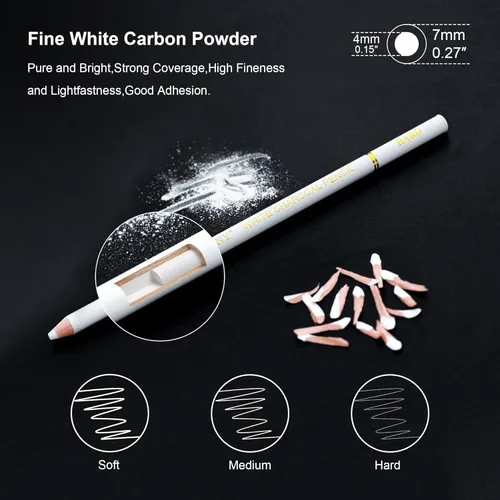 Miniatura 3 de HIFORNY Juego de 8 lápices de carbón blanco para dibujo, bocetos, sombreado, mezcla, lápices de tiza para principiantes y artistas