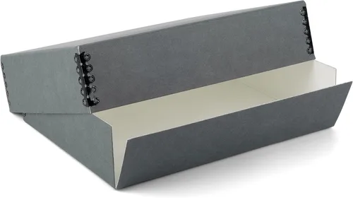 Lineco Caja de almacenamiento de archivo de museo, 17.75 x 22.75 x 3 pulgadas. Diseño frontal caído. Sin ácidos con borde metálico. Organiza fotos,