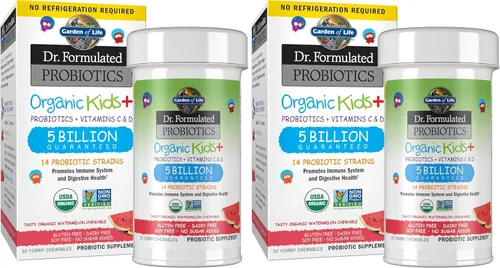 Garden of Life Dr. Formulated Probiotics Organic Kids+ Plus Vitamin C&D-Watermelon-Gluten,Dairy&Soy Free Immune-&Digestive Health Supplement,No