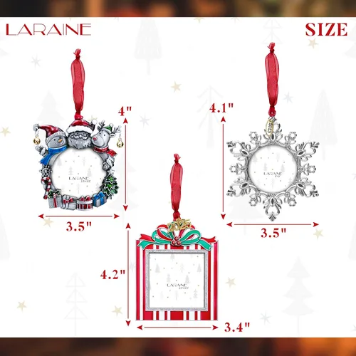 Miniatura 3 de Adornos de árbol de Navidad Laraine – Juego de 3 piezas colgantes decorativos, regalo de recuerdo navideño 2025, colgante con inserto de marco