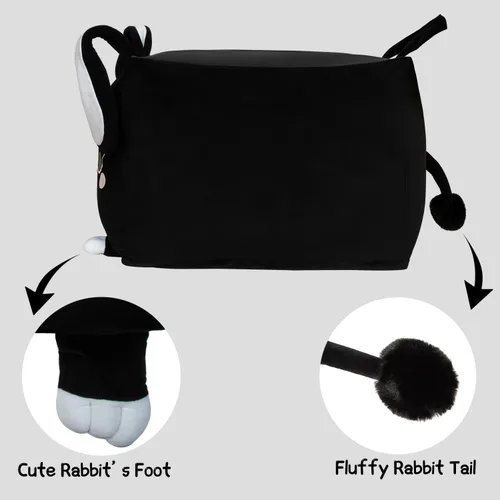 Miniatura 3 de Sillas de puf de conejo negro para organizador de habitación de niños, ideas de almacenamiento de animales de peluche, muebles de sala