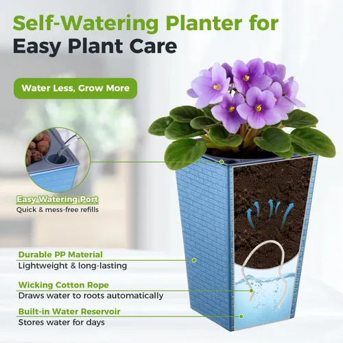 Miniatura 4 de Paquete de 2 macetas de riego automático de 10.7" x 6.9" para plantas de interior, macetas violetas de riego automático, macetas de flores