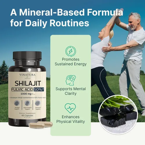 Miniatura 3 de VINATURA Shilajit para hombres y mujeres - 1000 mg cápsulas puras de Shilajit del Himalaya, estandarizadas al 50% de ácido fúlvico - 60 cápsulas