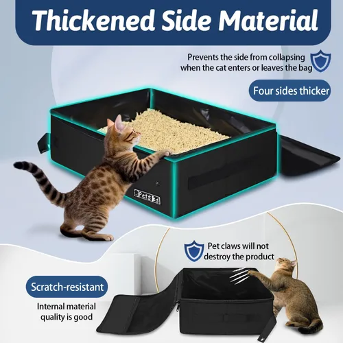Miniatura 4 de Arenero portátil para gatos de viaje de Petskd con tapa y 10 bolsas desechables, a prueba de fugas y plegable, artículos de viaje esenciales