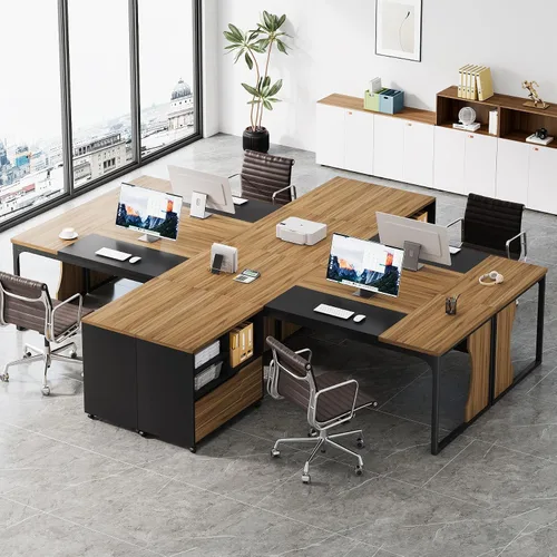 Miniatura 4 de Escritorio ejecutivo para computadora en forma de L con archivador móvil y luz LED, mesa de oficina grande de 63 pulgadas, muebles de negocios