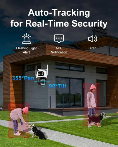 Miniatura 3 de Cámara de seguridad para exteriores de doble lente WiFi de 6 MP para exteriores, cámara de vigilancia doméstica, inalámbrica de 2.4 GHz, PTZ