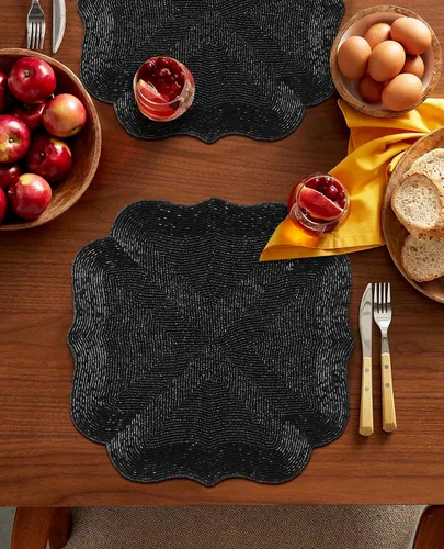 Manteles individuales con cuentas para mesa de comedor, paquete de 2 manteles individuales redondos de Navidad con cuentas de 13 pulgadas para