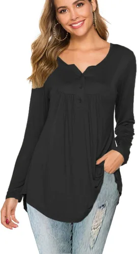 Miniatura 2 de Halife Blusa casual de manga larga con cuello en V para mujer, ajuste holgado, plisada