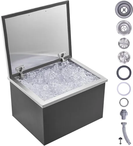 Miniatura 13 de VEVOR Arcón congelador de inmersión, enfriador de hielo de acero inoxidable de 22" L x 17" W x 12" H, recipiente de hielo comercial con cubierta