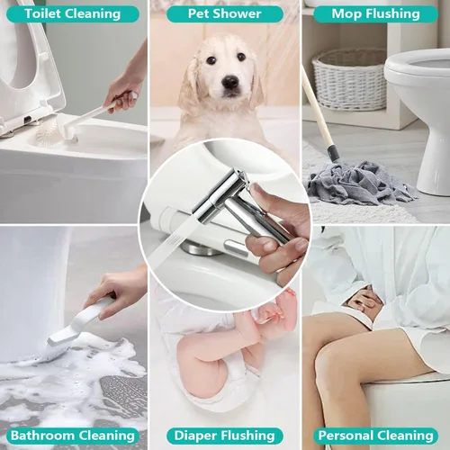 Miniatura 4 de BARROCK Pulverizador de bidé para inodoro, rociador de mano con chorro para inodoros existentes con manguera de bidé, presión de agua ajustable