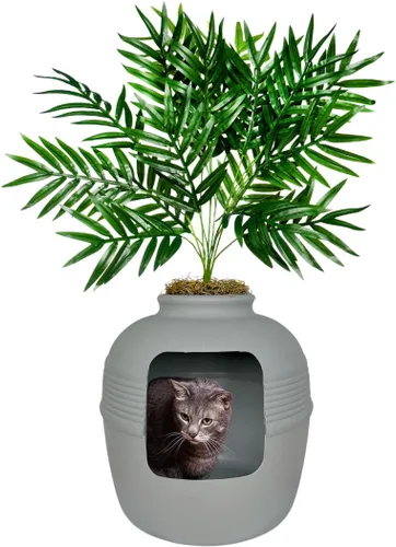 Miniatura 37 de Good Pet Stuff Caja de arena oculta para gatos con planta artificial, maceta redonda decorativa, filtro de carbón con ventilación para control