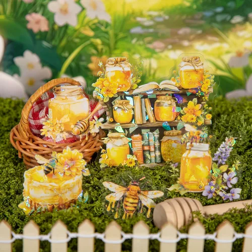 Miniatura 3 de 60 piezas de calcomanías holográficas de abejas de jardín para niñas estéticas – Calcomanías transparentes de abejas, florales, de panal