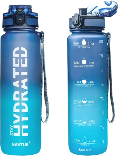 Miniatura 18 de Botella de agua, botellas de agua deportivas de 16 onzas con marcador de tiempo, boca ancha, botella de bebida motivacional y a prueba de fugas