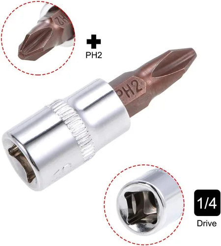Miniatura 3 de uxcell 1/4 "Drive x PH2 Phillips Bit Socket, S2 Steel Bits, CR-V Sockets 1.5" Longitud (solo para uso manual), 3 piezas