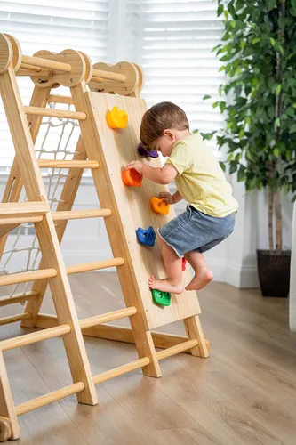 Miniatura 5 de Avenlur Juego de juego interior 7 en 1 para niños de 2 a 6 años con tobogán, pared de escalada, escalera, red, barras, columpio, anillo - EE. UU