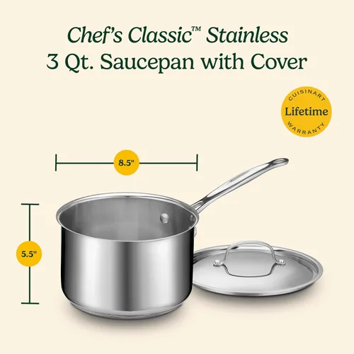 Miniatura 3 de Cuisinart 7193-20P Chef's Classic - Cacerola para cocinar y verter de 3 cuartos con tapa de acero inoxidable