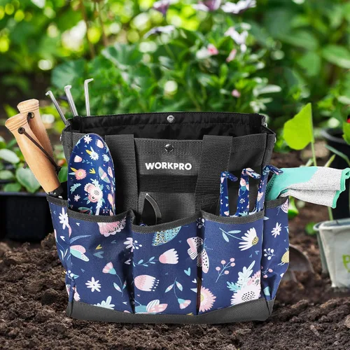 Miniatura 3 de WORKPRO Bolsa de herramientas de jardín, bolsa Oxford resistente de 9 bolsillos, soporte para kit de herramientas de jardinería, 12 x 12 x 6