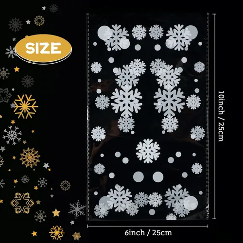 Miniatura 2 de Outus 100 piezas de bolsas de regalo de Navidad, bolsas de celofán con copos de nieve y Santa Claus, recipientes planos de plástico de celofán