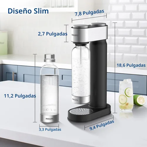 Miniatura 5 de Philips Máquina de transmisión de refrescos, fabricante de agua con gas inoxidable, fácil de instalar con botella de carbonatación de PET de giro