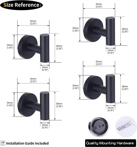 Miniatura 6 de GERZWY Gancho de baño negro mate para abrigos, SUS 304 de acero inoxidable para toalla/bata, gancho para ropa para baño, cocina, estilo moderno