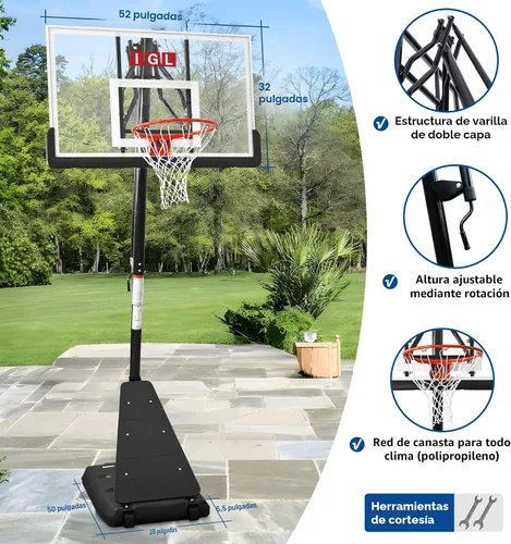 Miniatura 3 de IGL Aro de Baloncesto para Exteriores con Tablero Irrompible de 52 Pulgadas, Aro de Baloncesto Portátil para Exteriores de 10 Pies de Altura